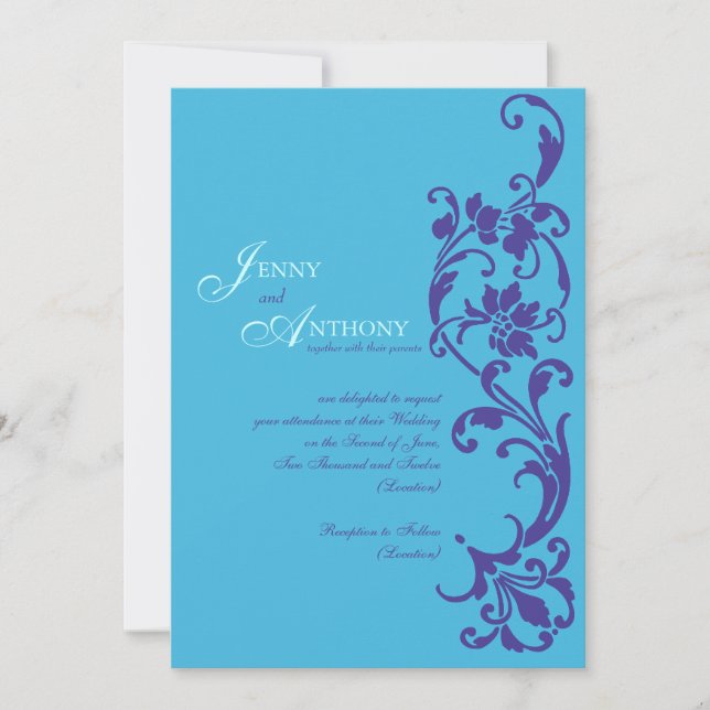 Convite Simplicidade Elegante DIY no Céu e Roxo Vintage (Frente)