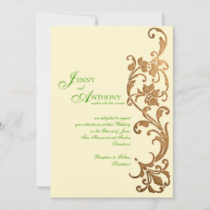 Convite Simplicidade elegante em Emerald e Bronze