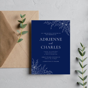 Convite Simplicidade Floral 1 Azul Tinta Casamento Minimal