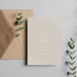 Convite Simplicidade Floral 1 Bege Ostra Casamento Minimal