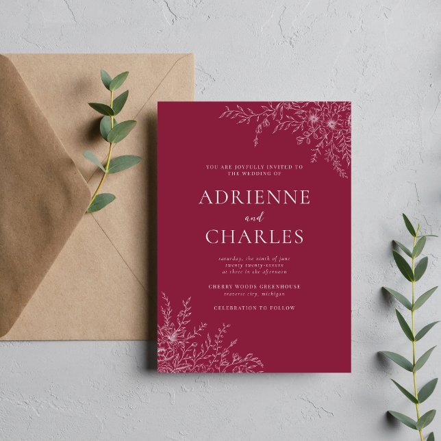 Convite Simplicidade Floral 1 Casamento Claret Minimalista (Criador carregado)