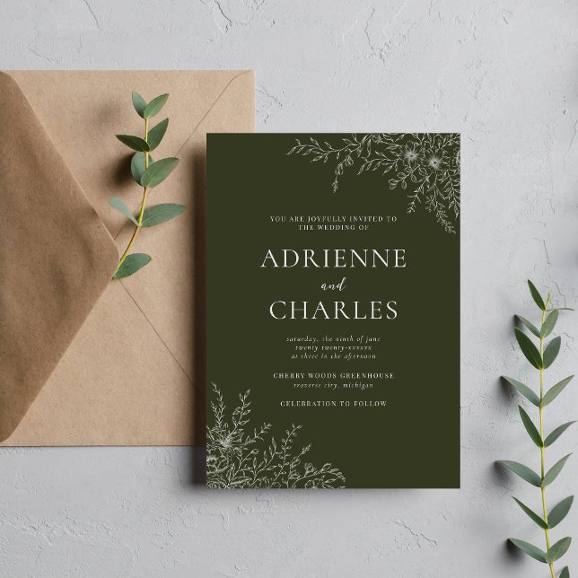 Convite Simplicidade Floral 1 Casamento Minimalista Verde  (Criador carregado)