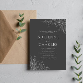 Convite Simplicidade Floral 1 Cinza Carvão Casamento Minim
