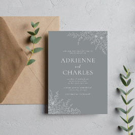 Convite Simplicidade Floral 1 Cinza Pedra Casamento Minima