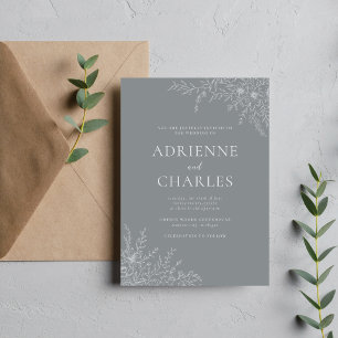 Convite Simplicidade Floral 1 Cinza Pedra Casamento Minima