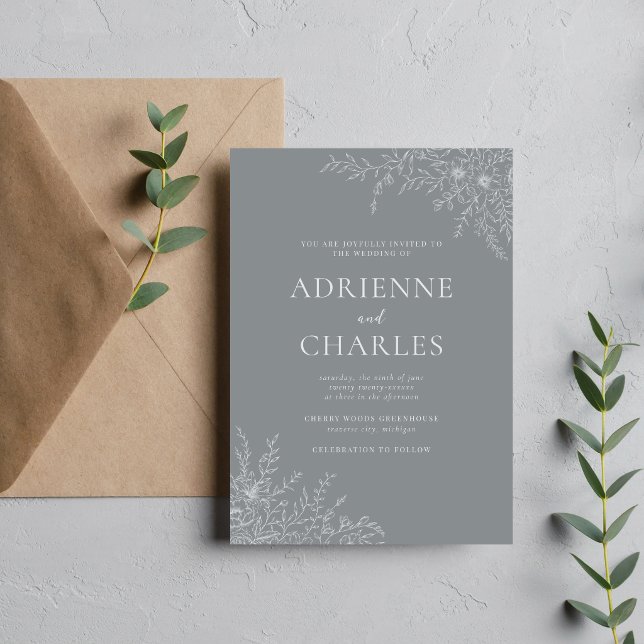 Convite Simplicidade Floral 1 Cinza Pedra Casamento Minima (Criador carregado)