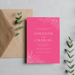 Convite Simplicidade Floral 1 Cravo Rosa Casamento Minimal