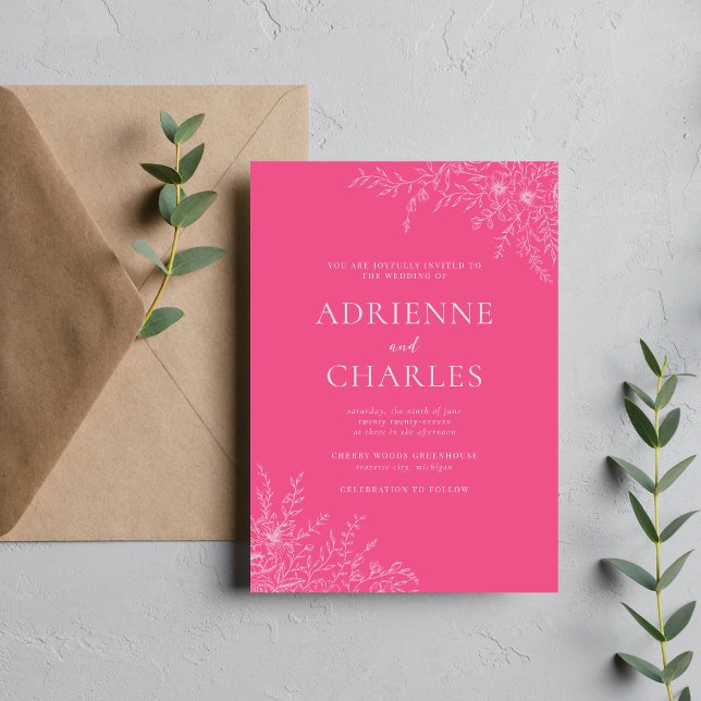 Convite Simplicidade Floral 1 Cravo Rosa Casamento Minimal (Criador carregado)