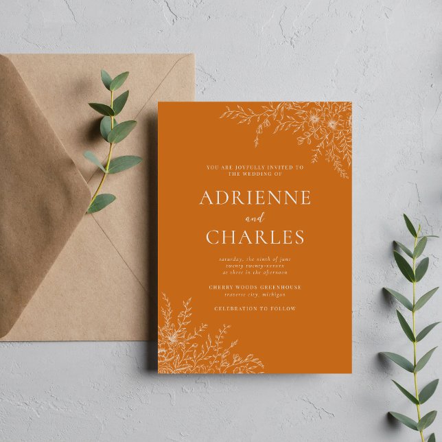 Convite Simplicidade Floral 1 Laranja Abóbora Casamento Mi (Criador carregado)