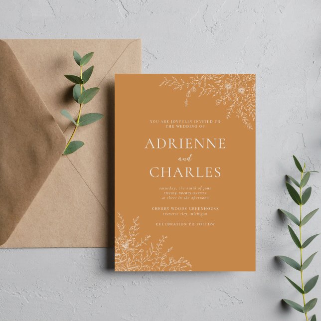 Convite Simplicidade Floral 1 Laranja Apricot Casamento Mi (Criador carregado)
