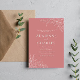 Convite Simplicidade Floral 1 Rosa Empoeirada Casamento Mi