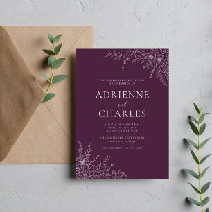 Convite Simplicidade Floral 1 Roxo Ameixa Casamento Minima