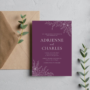 Convite Simplicidade Floral 1 Roxo Uva Casamento Minimalis