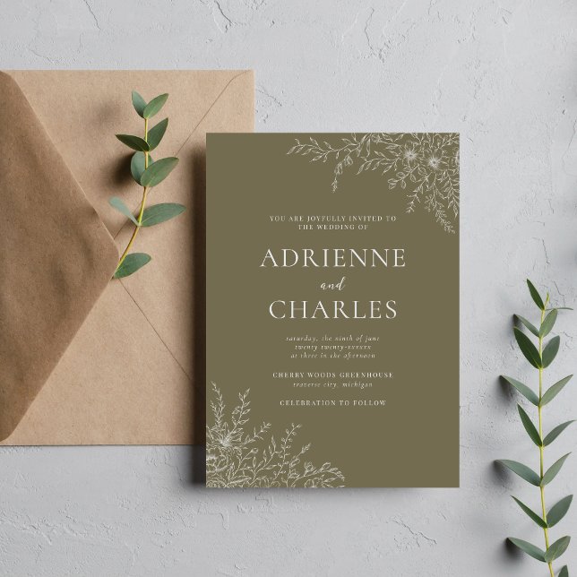 Convite Simplicidade Floral 1 Tomilho Verde Casamento Mini (Criador carregado)