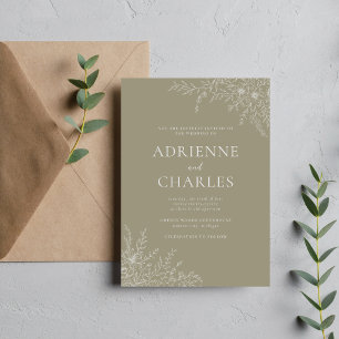 Convite Simplicidade Floral 1 Verde Musgo Casamento Minima