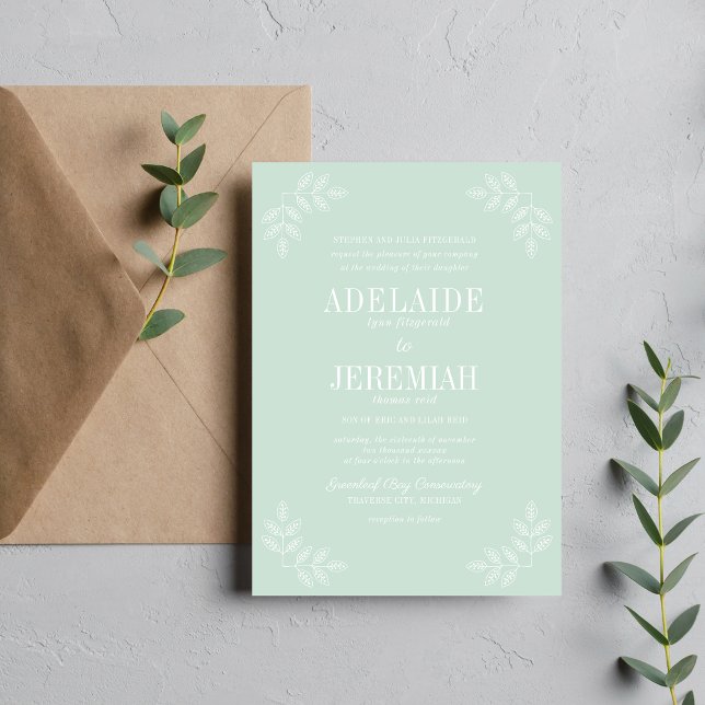 Convite Simplicidade Verdadeira Casamento Floral De 6 Mint (Criador carregado)