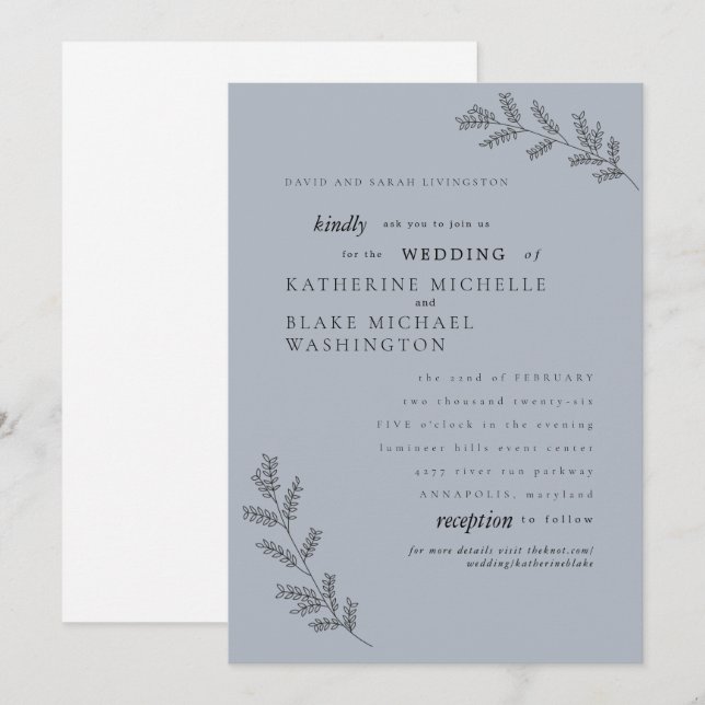 Convite Simplicity Azul Poeirento Pais Site Casamento  (Frente/Verso)