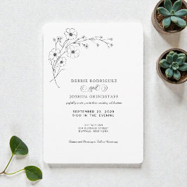 Convite Simplistic Black White Floral Wedding Invitation 