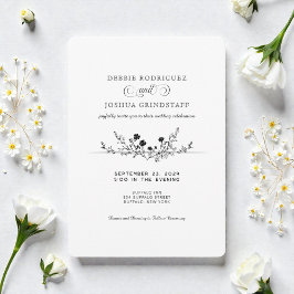Convite Simplistic Black White Floral Wedding Invitation 