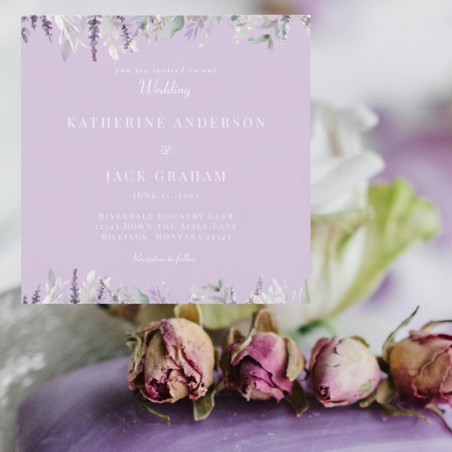 Convite Simply Lavender Foliage Wedding Square (Criador carregado)
