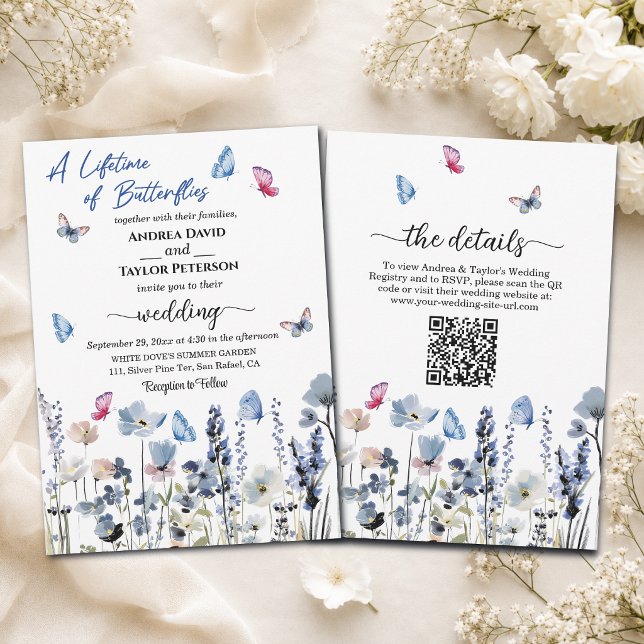 Convite Sinais de Casamento QR Code de Flores Silvestres B (Criador carregado)