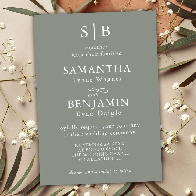 Convite Sinais Verdes do Monograma Clássico Casamento (Criador carregado)