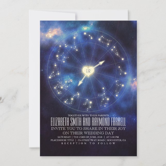 Convite Sinais Zodiac | Constelle Starry Night Wedding (Frente)