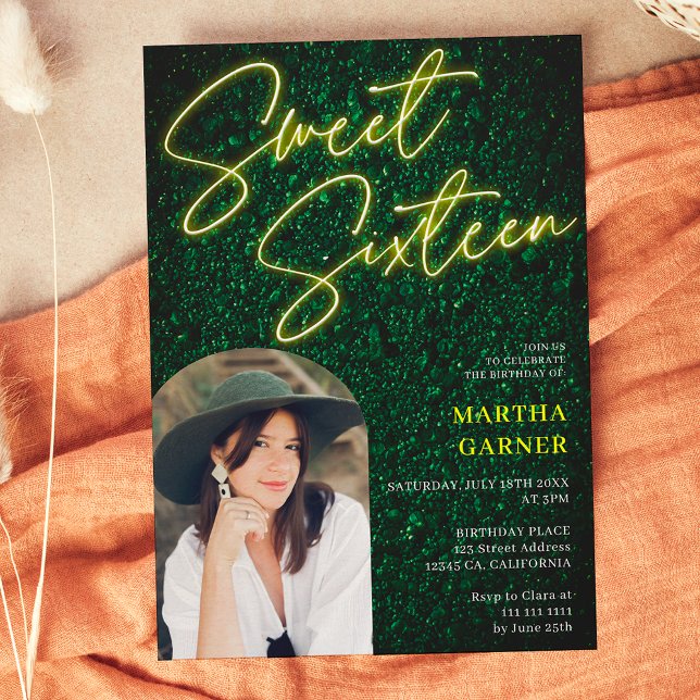 Convite Sinal amarelo Neon - arco verde fotografia Sweet 1 (Criador carregado)