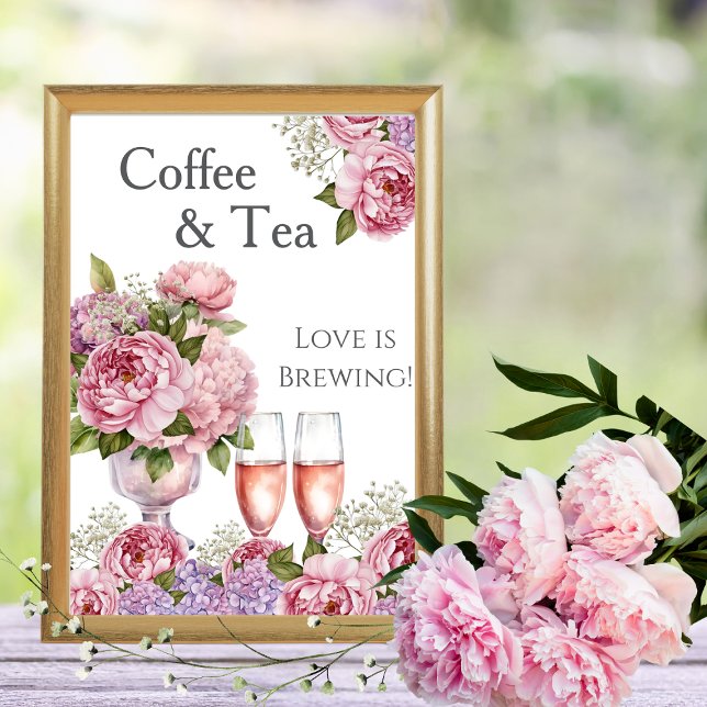 Convite Sinal de Amor de Café e Chá Floral em Fermentação (Floral Coffee and Tea Love is Brewing Sign)