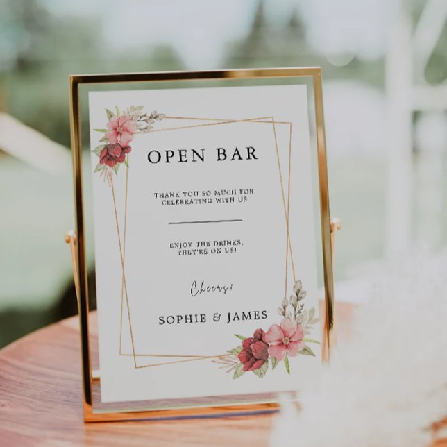 Convite Sinal de Bar Aberto, Sinal de Bar Aberto Engraçado (Open Bar Sign, Rose Funny Open Bar Sign, Invitation)