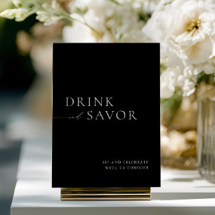 Convite Sinal de Bar de Casamento Beber & Saborear Branco
