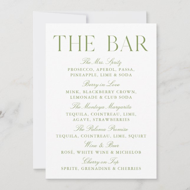 Convite Sinal de Bar de Casamento Elegante em Verde e Bran (Frente)