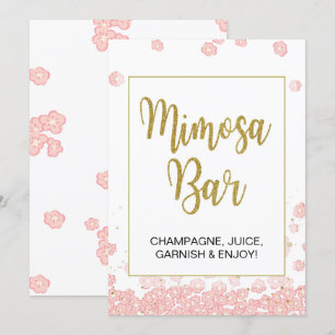 Convite Sinal de Bar Mimosa   Chá de panela rosa e Dourado