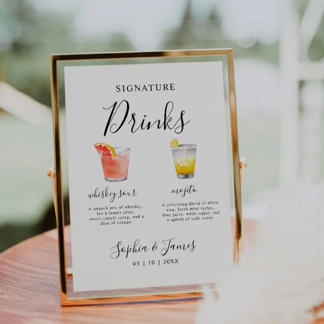 Convite Sinal de bebida de coquetel de casamento minimalis (Minimalist Wedding Cocktail Signature Drink Sign Invitation)