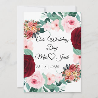Convite Sinal de Boas-Vindas de Casamento Floral Burgundy