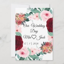 Sinal de Boas-Vindas de Casamento Floral Burgundy