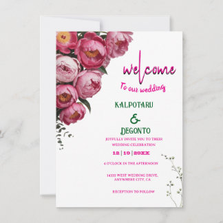 Convite Sinal de Boas-Vindas de Casamento Floral Rosa Eleg