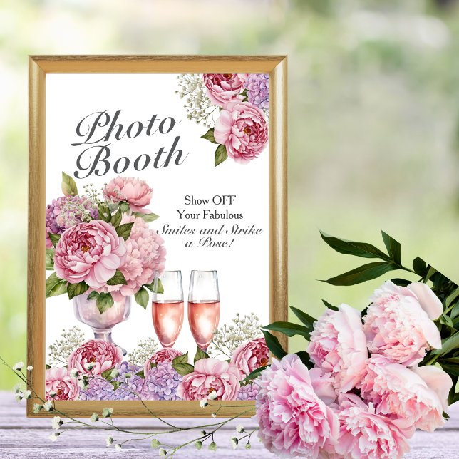 Convite Sinal de Booth de Fotografias de Petais e Prosecco (Petals & Prosecco Photo Booth)