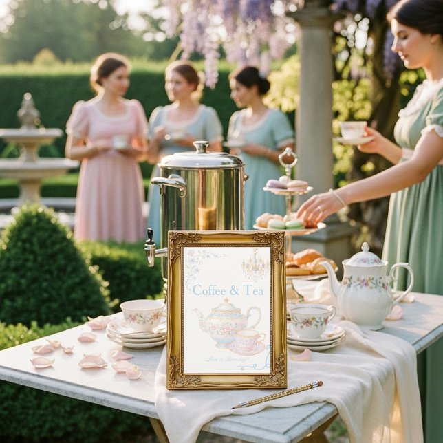 Convite Sinal de Café e Chá da Regência Chique: O Amor Est (Fancy Regency Coffee & Tea Love is Brewing Sign)