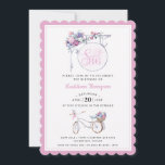 Convite Sinal de Café Floral Rosa | Doce 16<br><div class="desc">Este belo convite de 16 anos de primavera apresenta uma placa de café enfeitada em flores com uma bicicleta com detalhes florais ainda maiores. À volta da borda está uma borda roscada em escala. Você pode personalizar com todos os detalhes do seu evento especial.</div>