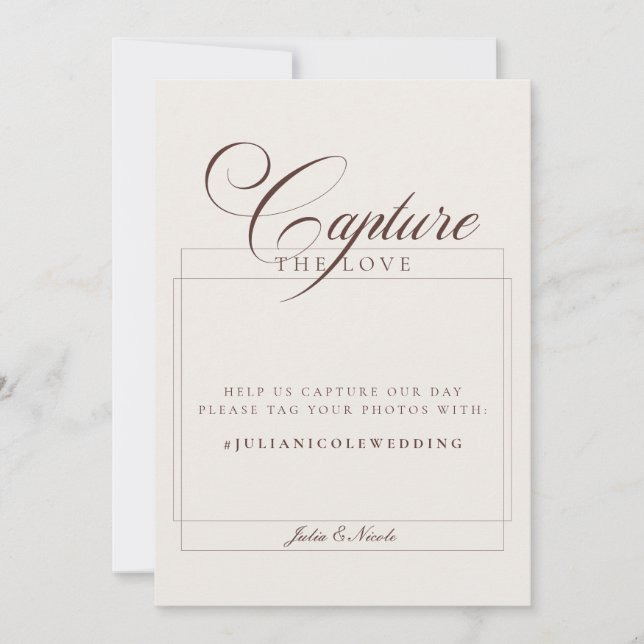 Convite Sinal de Casamento Capture The Love Marrom Marfim  (Frente)