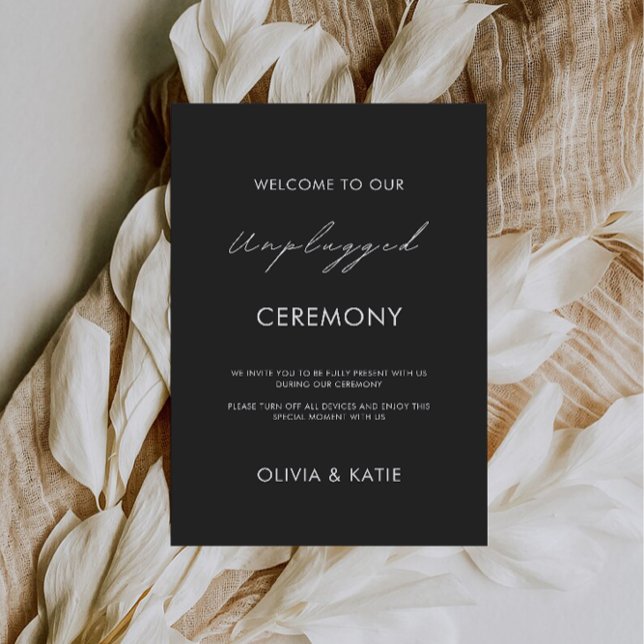 Convite Sinal de Casamento de Cerimônia Não Conectada a Pr (Black Unplugged Ceremony Wedding Sign Invitation)