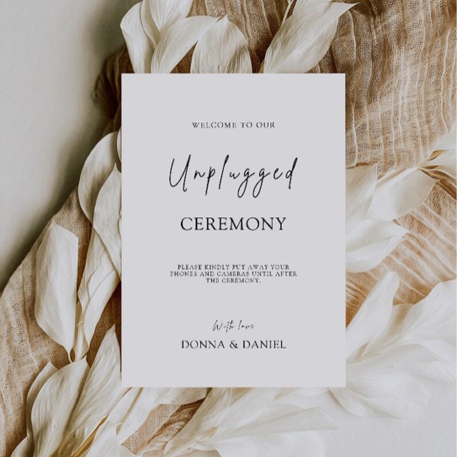 Convite Sinal de Casamento de Cerimônia Não Conectada Mode (Modern Unplugged Ceremony Wedding Sign, Invitation)