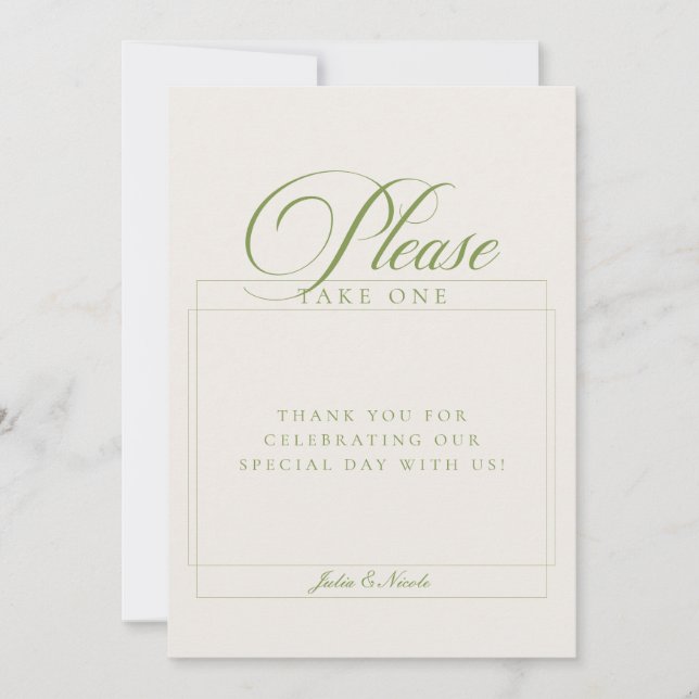 Convite Sinal de Casamento Favor Por Favor Clássico Verde (Frente)