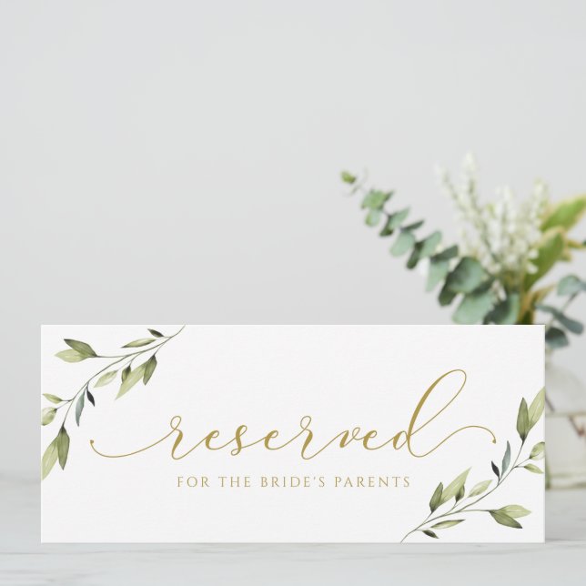 Convite Sinal de Casamento Reservado com Folhagem Dourada  (Em pé/Frente)