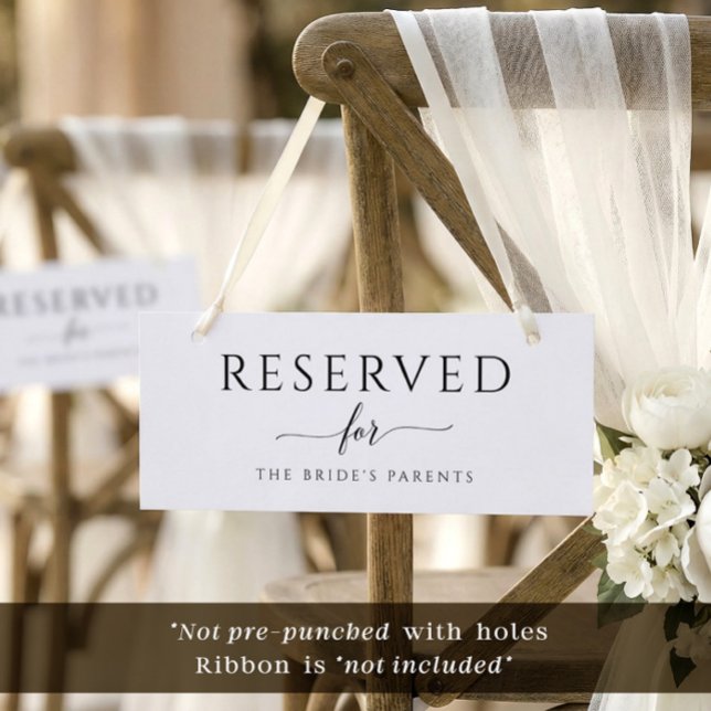 Convite Sinal de Casamento Reservado Romântico Caligrafia  (Modern elegant wedding reserved cards - not pre-punched with holes. Ribbon not included.)