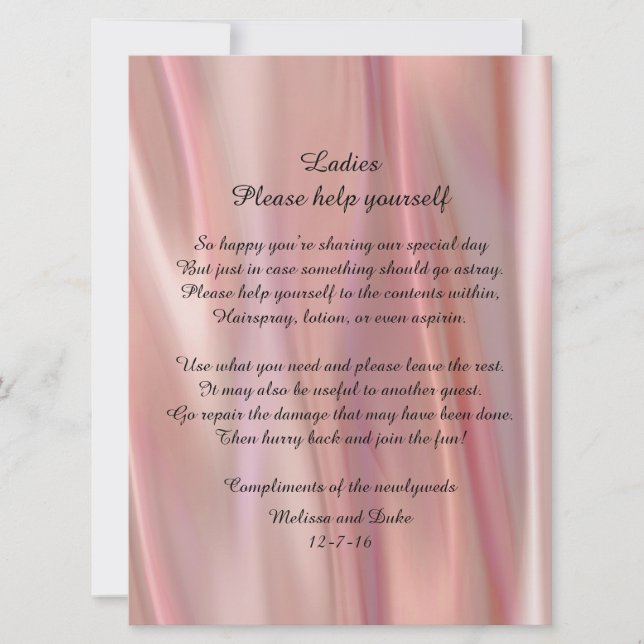 Convite Sinal de Cesta de Casamento em Cetim Rosa (Frente)