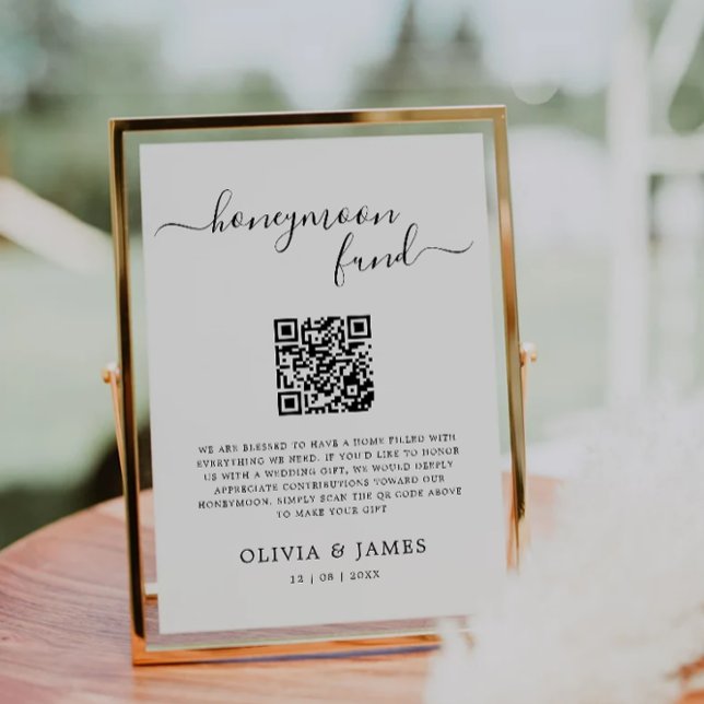 Convite Sinal de Código QR do Fundo de Lua de Honra Modern (Modern Honeymoon Fund QR Code Sign, Wedding Invitation)