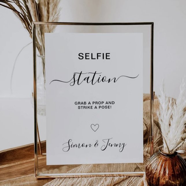 Convite Sinal de Estação de Selfie de Casamento Minimalist (Minimalist Wedding Selfie Station Sign, Invitation)