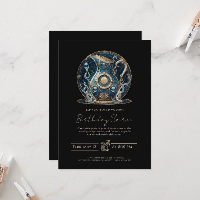 Convite Sinal de Estrela de Água Cósmica - Dourado Aquário (Frente/Verso In Situ)